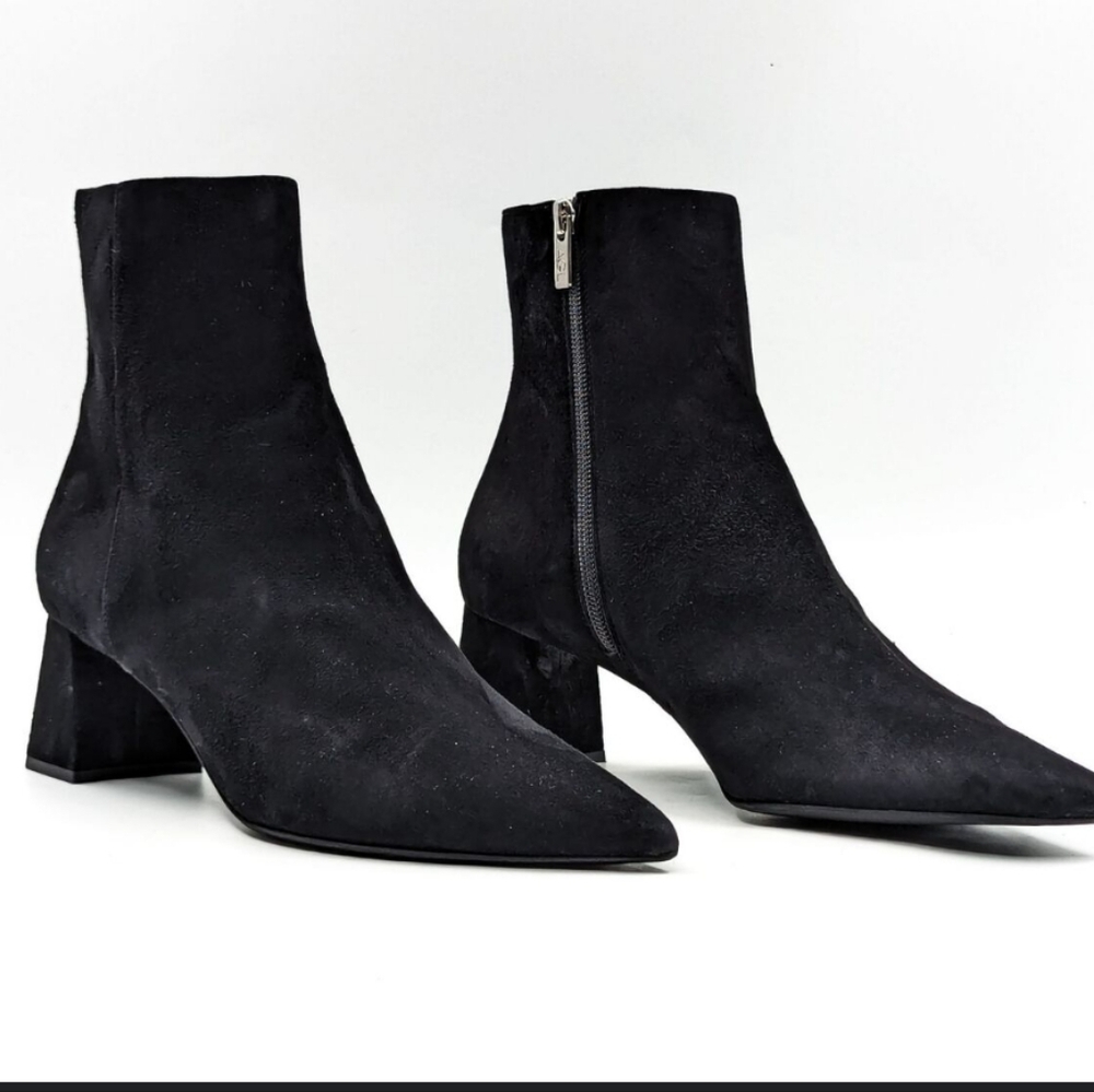 New AGL Mimma Pointed Toe Block Heel Bootie black suede boots size 38 EU 8